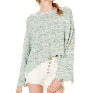 Free People Prism Spacedye Destroyed Sweater w Fringe Raw Hem Oversize Fit S